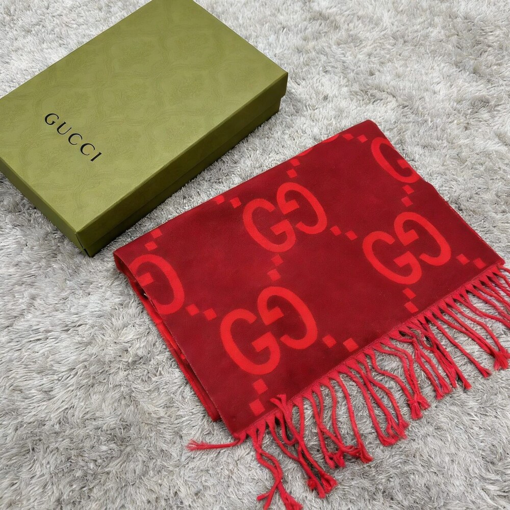 Gucci Red Bright GG Long Tassel Scarf - Picture 2 of 4